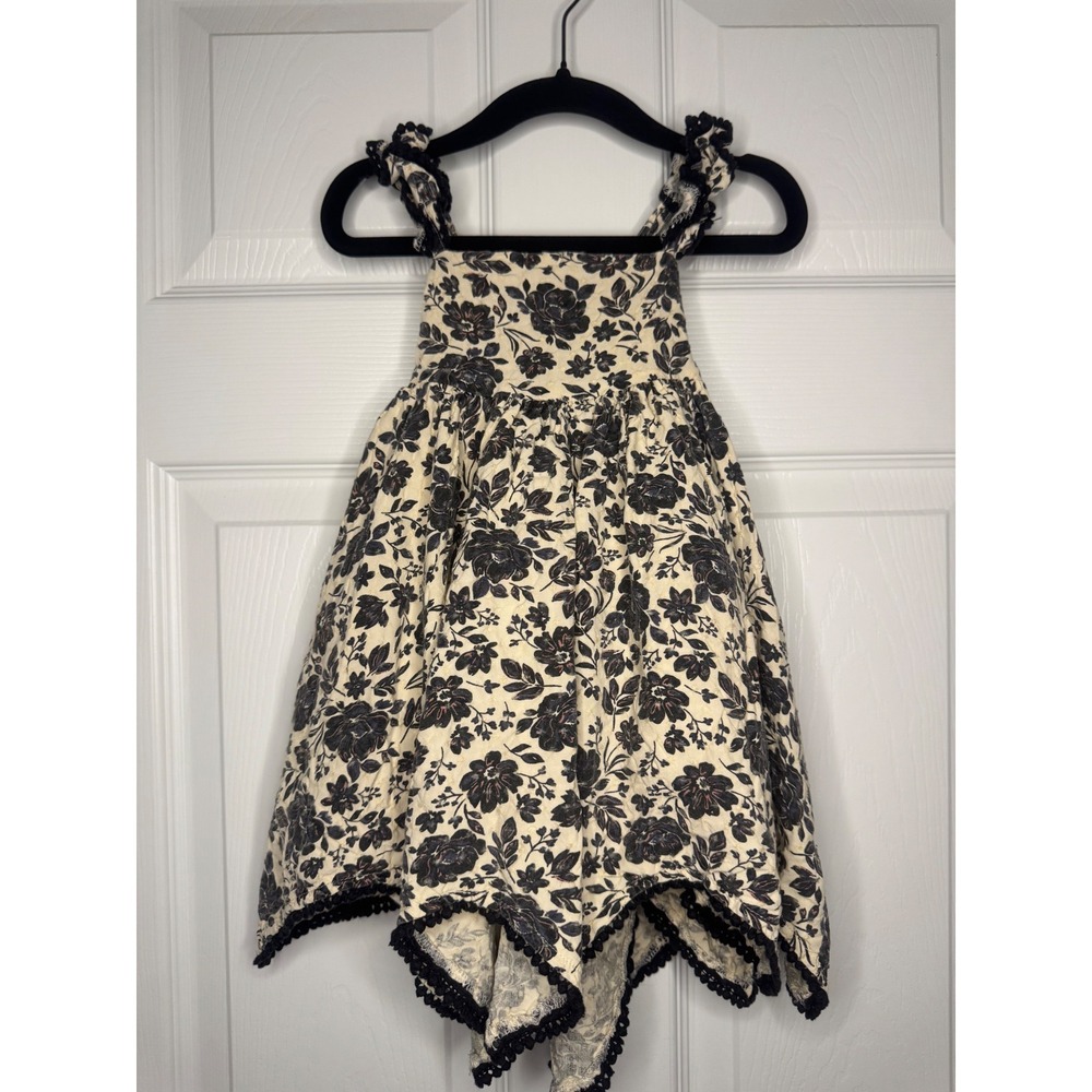 Joie Girls Floral Handkerchief Dress Navy Blue Cream Ruffle Strap Size 12M